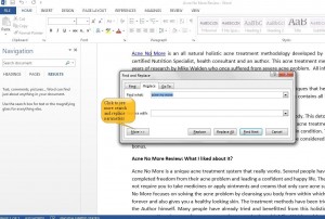 Using Find and Replace option in Word 2013