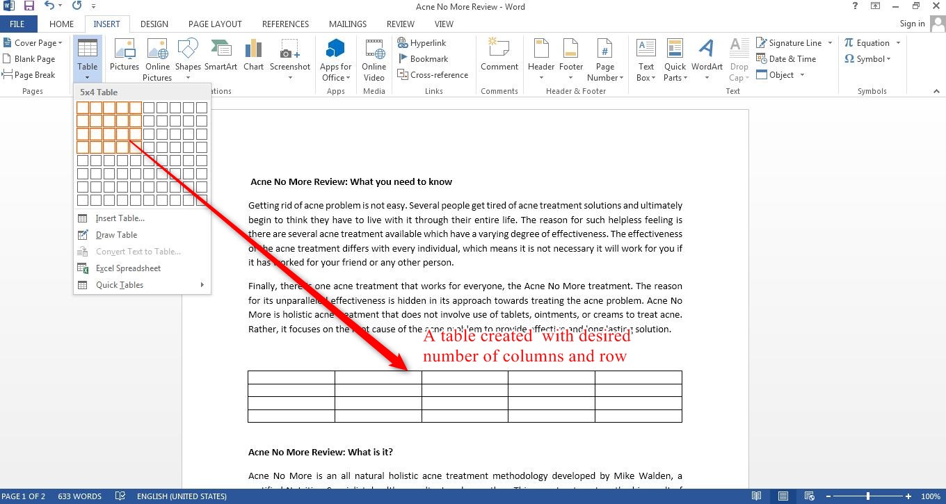 How To Insert A Table In Word 2013 Tutorials Tree Learn Photoshop