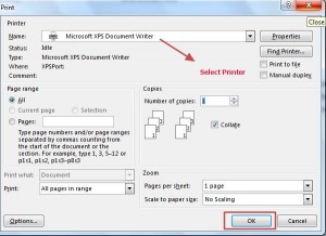 mail merge-select printer