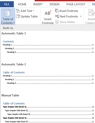 How to Create and Update Table of Contents in Word 2013 4